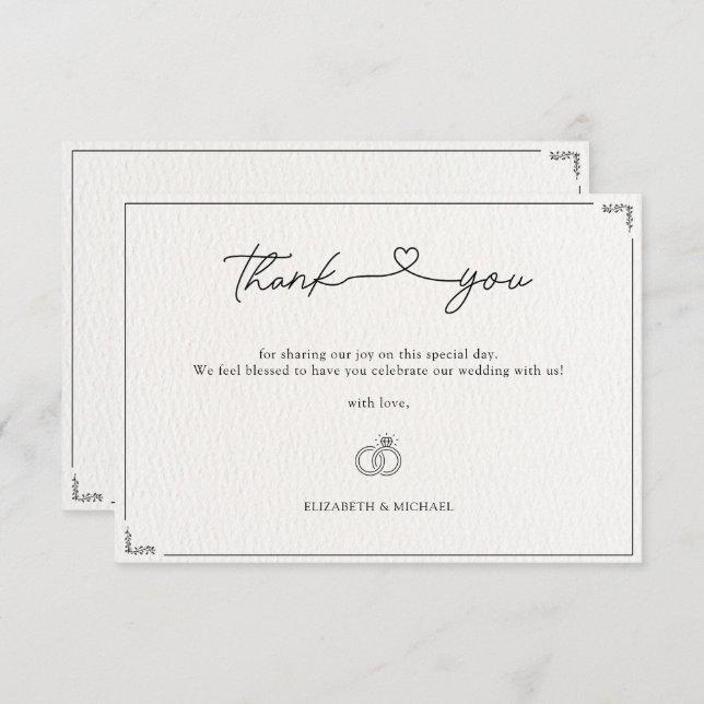 Minimalistiskt Elegant bröllop Modern Monogram Tack Kort (Fram/baksida)
