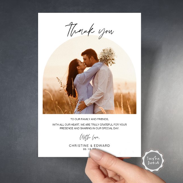 Minimalistiskt, Elegant bröllop Tack-fotokort Inbjudningar (Wedding Thank You Photo Card, in Modern Minimalist Themed, Printed and Downloadable File.)