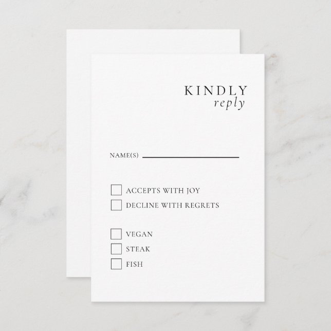 Minimalistiskt elegant svart och vitt RSVP-kort Tilläggskort (Fram/baksida)