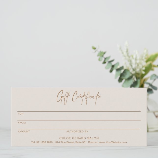 Minimalistiskt Elegant Taupe Modern Gift-certifika (Stående Fram)
