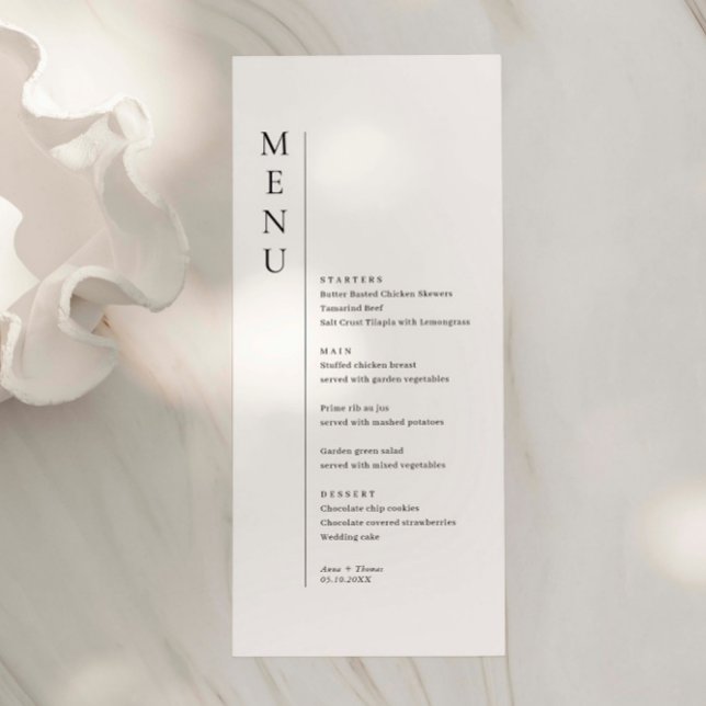 Minimalistiskt enkelt Bröllop-menykort Meny (Skapare uppladdad)
