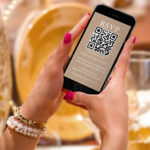 Minimalistiskt enkelt Bröllop QR OSA Taupe Kort