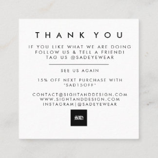 Minimalistiskt enkelt, fet tackkort fyrkantigt visitkort