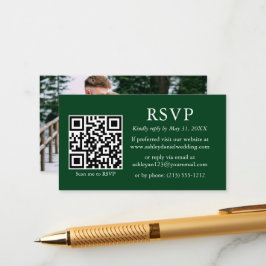 Minimalistiskt Enkelt Foto Bröllop QR Grön RSVP Tilläggskort