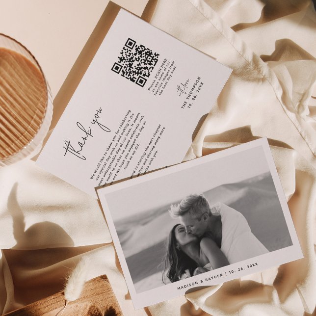 Minimalistiskt enkelt foto QR-kod Bröllop Tack Kort (Skapare uppladdad)