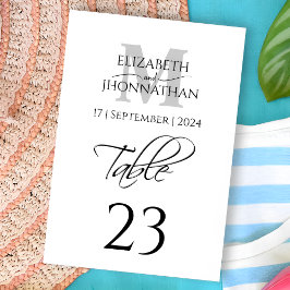 Minimalistiskt enkelt Grått Monogram Namn Datum Br Bordsnummer