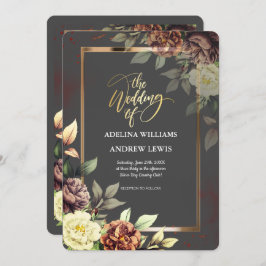 Minimalistiskt enkelt Grått, Ro Guld Ram Bröllop Inbjudningar