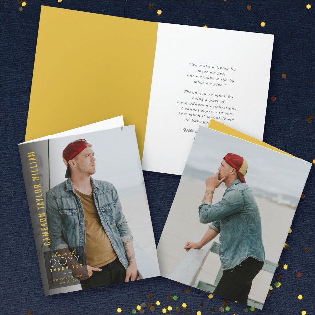 Minimalistiskt enkelt kvadratiskt, modernt foto St Tack Kort (Modern Minimalist Simple Transparent Black Square Photo Graduation Thank You Note Card @ Zazzle)