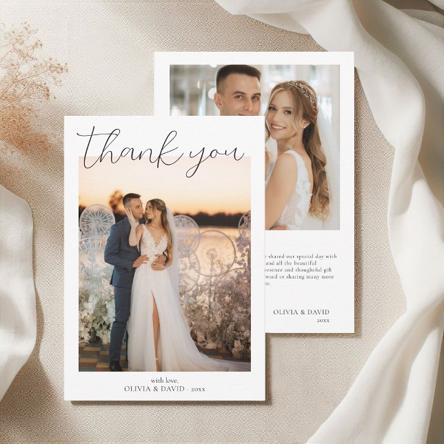 Minimalistiskt enkelt manus Bröllopsfoto Tack Kort (Minimalist Simple Script Wedding Photo Thank You Card)