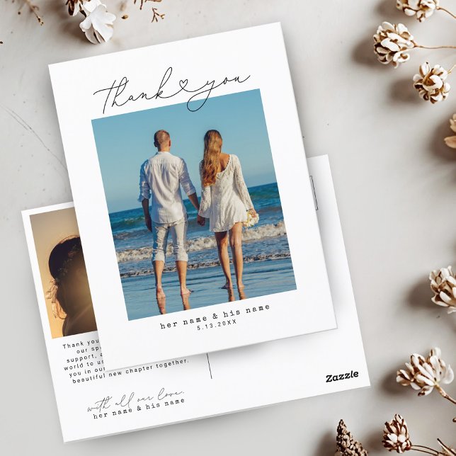 Minimalistiskt Enkelt Manus Hjärta Bröllopskrivmas Vykort (Skapare uppladdad)