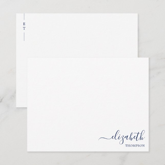 Minimalistiskt enkelt marinblått monogram anteckningskort (Fram/baksida)
