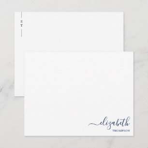 Minimalistiskt enkelt marinblått monogram anteckningskort