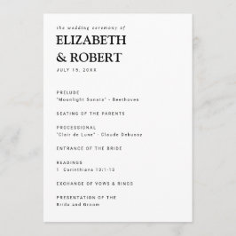 Minimalistiskt enkelt Modern bröllop Ceremony Blac Program