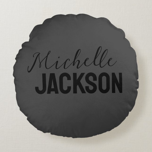 Minimalistiskt enkelt modernt ditt namnmeddelande rund kudde (Framsidan)