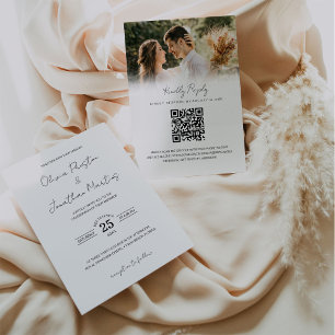 Minimalistiskt enkelt QR-kodfoto OSA Bröllop Inbjudningar