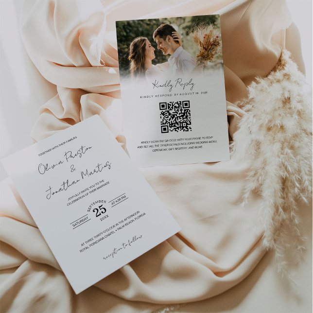 Minimalistiskt enkelt QR-kodfoto OSA Bröllop Inbjudningar (Skapare uppladdad)