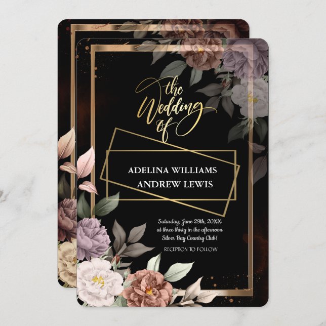 Minimalistiskt enkelt Ro, Guld Ram Bröllop Inbjudningar (Fram/baksida)