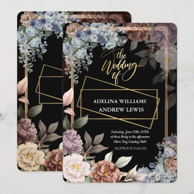 Minimalistiskt enkelt Ro, Guld Ram Bröllop Inbjudningar (Fram/baksida)