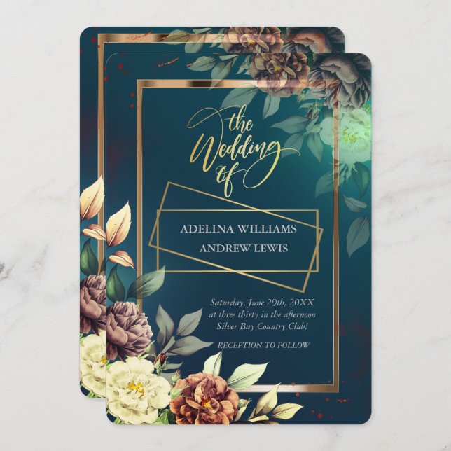 Minimalistiskt enkelt Ro, Guld Ram Bröllop Inbjudningar (Fram/baksida)