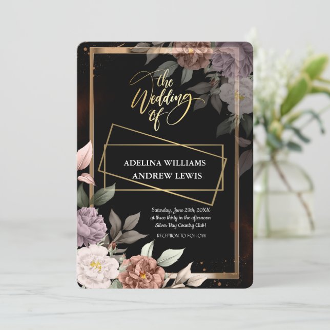 Minimalistiskt enkelt Ro, Guld Ram Bröllop Inbjudningar (Stående Fram)