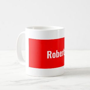 Minimalistiskt enkelt, rött, vitt namn kaffemugg