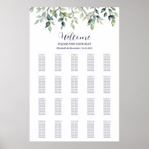 Minimalistiskt enkelt sittdiagram för löv bröllop poster