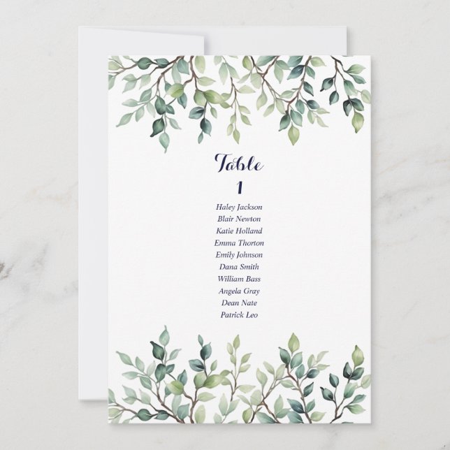 Minimalistiskt enkelt sittplatskort för löv bröllo inbjudningar (Framsida)