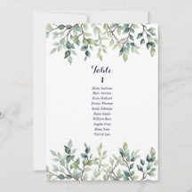 Minimalistiskt enkelt sittplatskort för löv bröllo