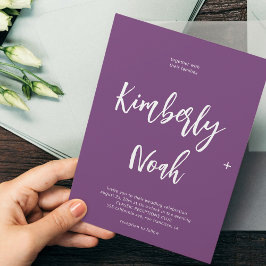 Minimalistiskt enkelt skript lila bröllop inbjudningar