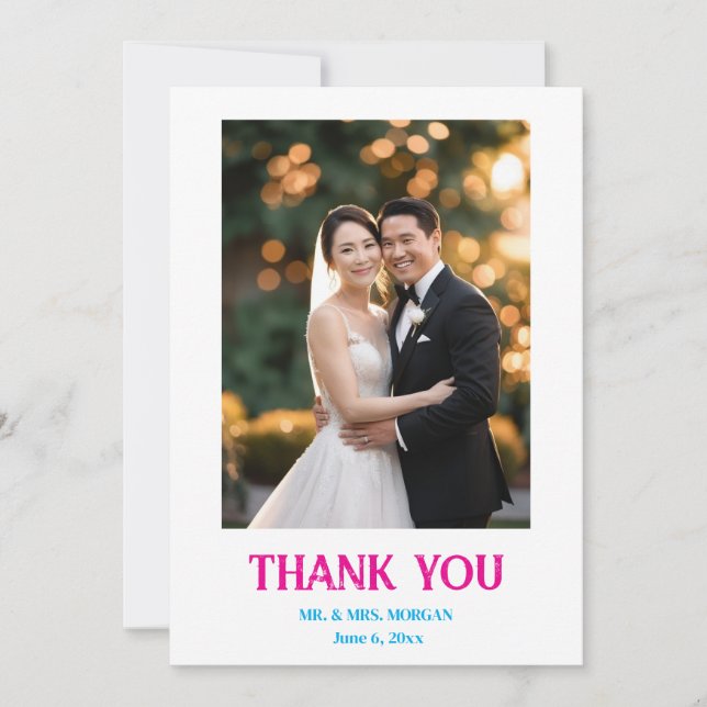 Minimalistiskt enkelt skript med Heart Bröllop Pho Tack Kort (Framsida)