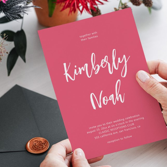 Minimalistiskt enkelt skript rosa bröllop inbjudningar (Skapare uppladdad)