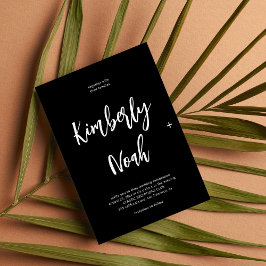 Minimalistiskt enkelt skript svart och vitt bröllo inbjudningar