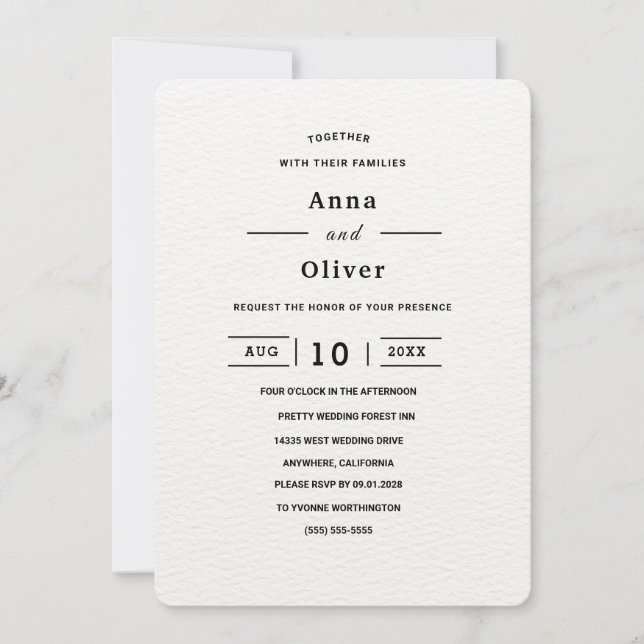Minimalistiskt enkelt vitt anpassningsbart bröllop inbjudningar (Framsida)