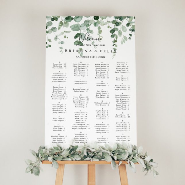 Minimalistiskt Eucalyptus Alfabetiskt sittningssch Poster (Skapare uppladdad)