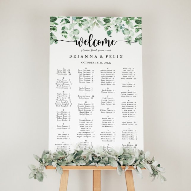 Minimalistiskt Eucalyptus Alfabetiskt sittningssch Poster (Skapare uppladdad)