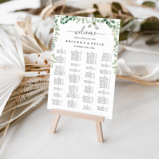 Minimalistiskt Eucalyptus Alfabetiskt sittningssch Poster (Skapare uppladdad)