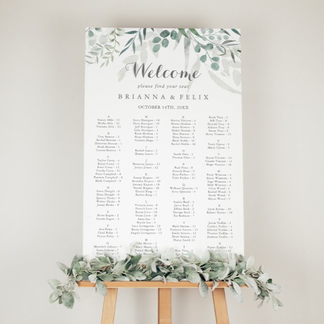 Minimalistiskt Eucalyptus Alfabetiskt sittningssch Poster (Skapare uppladdad)