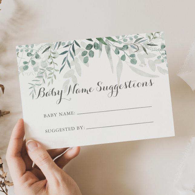 Minimalistiskt Eucalyptus Baby Namn-förslagskort Visitkort (Skapare uppladdad)