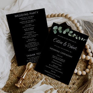 Minimalistiskt Eucalyptus Black-Bröllopsprogram