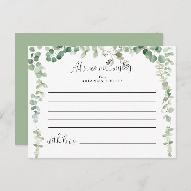 Minimalistiskt Eucalyptus Bröllop Adapter för Grön Vykort (Fram/baksida)