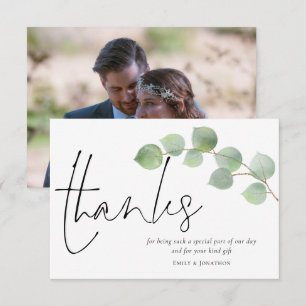 Minimalistiskt Eucalyptus-skript Photo Bröllop Tack Kort