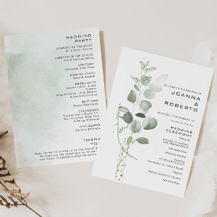 Minimalistiskt eucalyptusblad bröllopsprogram