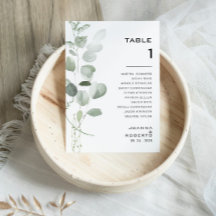 Minimalistiskt eukalyptus Bordsnummer 1 Sittdiagra