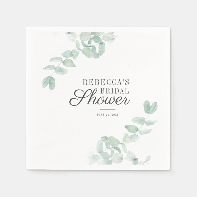 Minimalistiskt Eukalyptusblad Bröllopsdusch Papper Pappersservett (Framsidan)