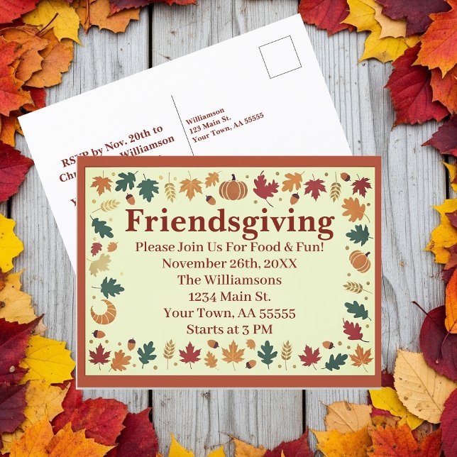 Minimalistiskt Fall Friendsgiving-vykort för Anpas Helg Vykort (Skapare uppladdad)
