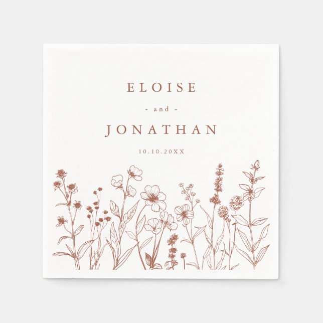 Minimalistiskt fall Terracotta WildblomBoho Bröllo Pappersservett (Framsidan)