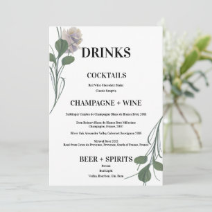 Minimalistiskt Fält Flower Bröllop Drinks Pub Menu Meny