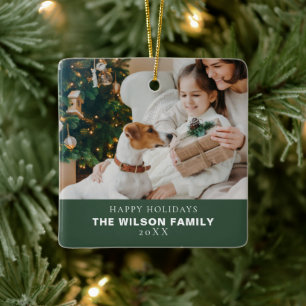 Minimalistiskt familjefoto med husdjur under julen julgransprydnad keramik