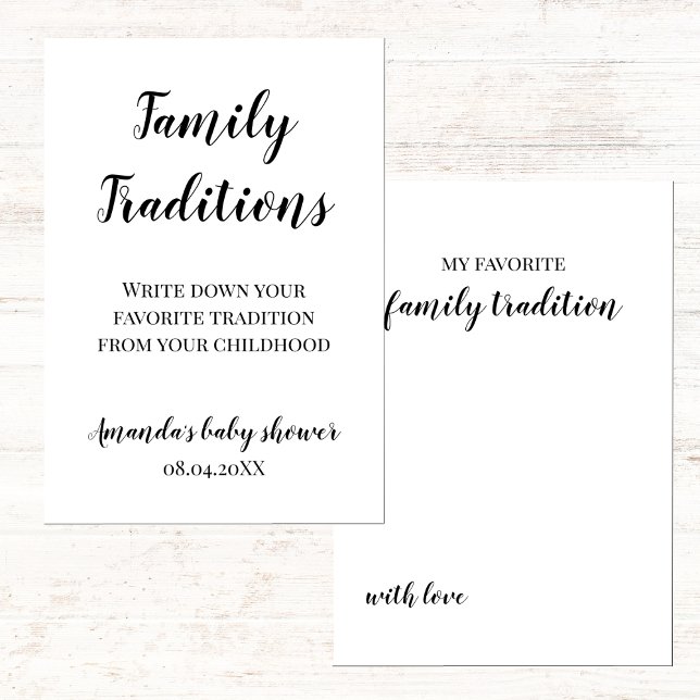 Minimalistiskt familjetraditioner för babyskor kort (baby shower game family traditions, minimalist black and white gender neutral)