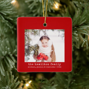 Minimalistiskt familjfoto för Julgran och Namn Julgransprydnad Keramik